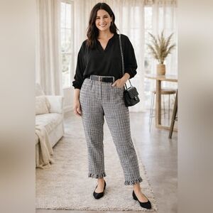 NWT Free People Free People black and white houndstooth fringe hem pants size 12